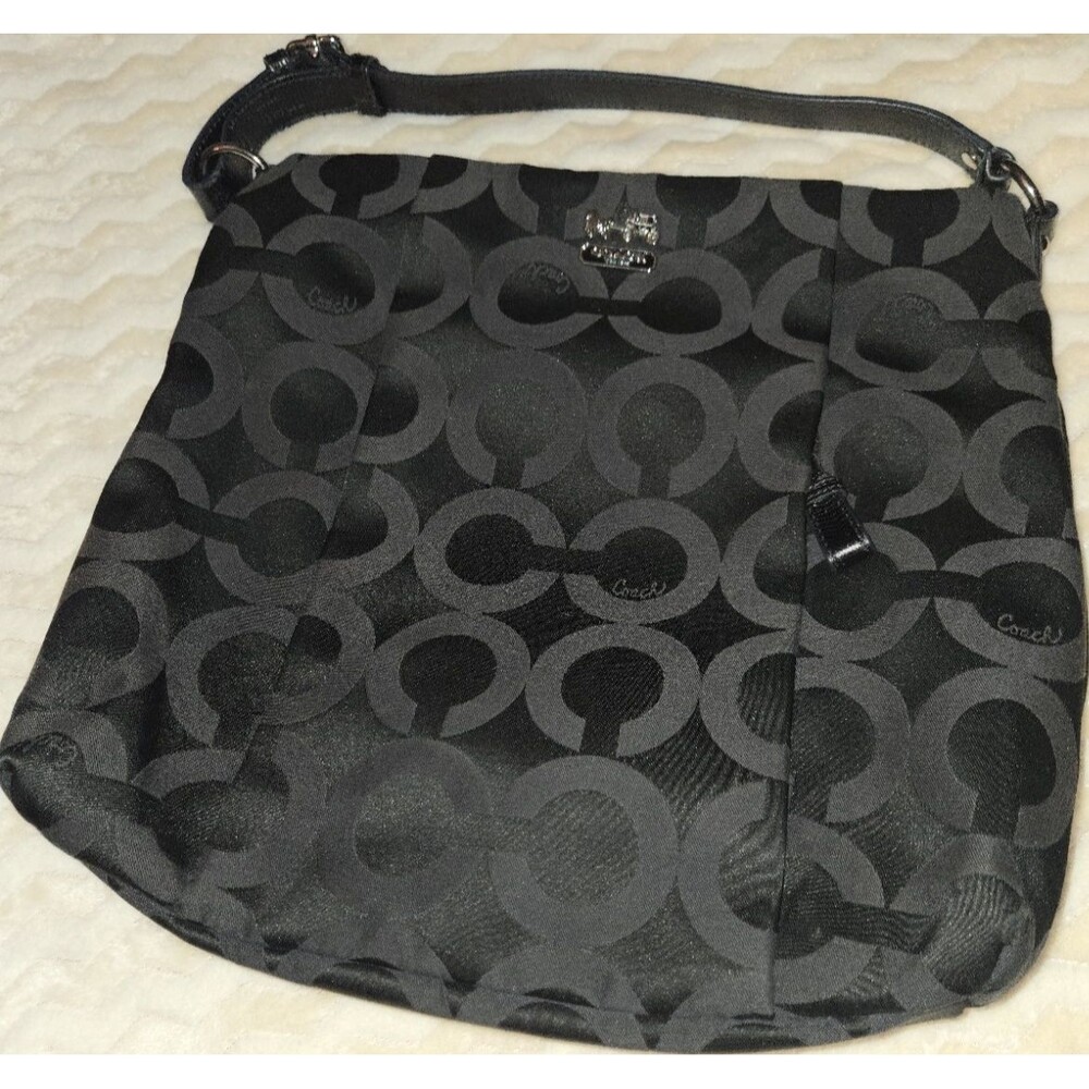 Coach Black  Madison Isabelle Signature Logo Shoulder Bag with Red Lining Hobo